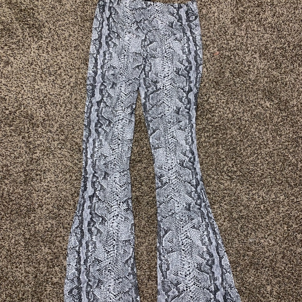 Snakeskin flare pants